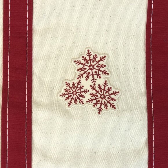 LL Bean Boat & Tote Canvas Red Double Handle Snowflake Small Bag Made in USA - Picture 3 of 13